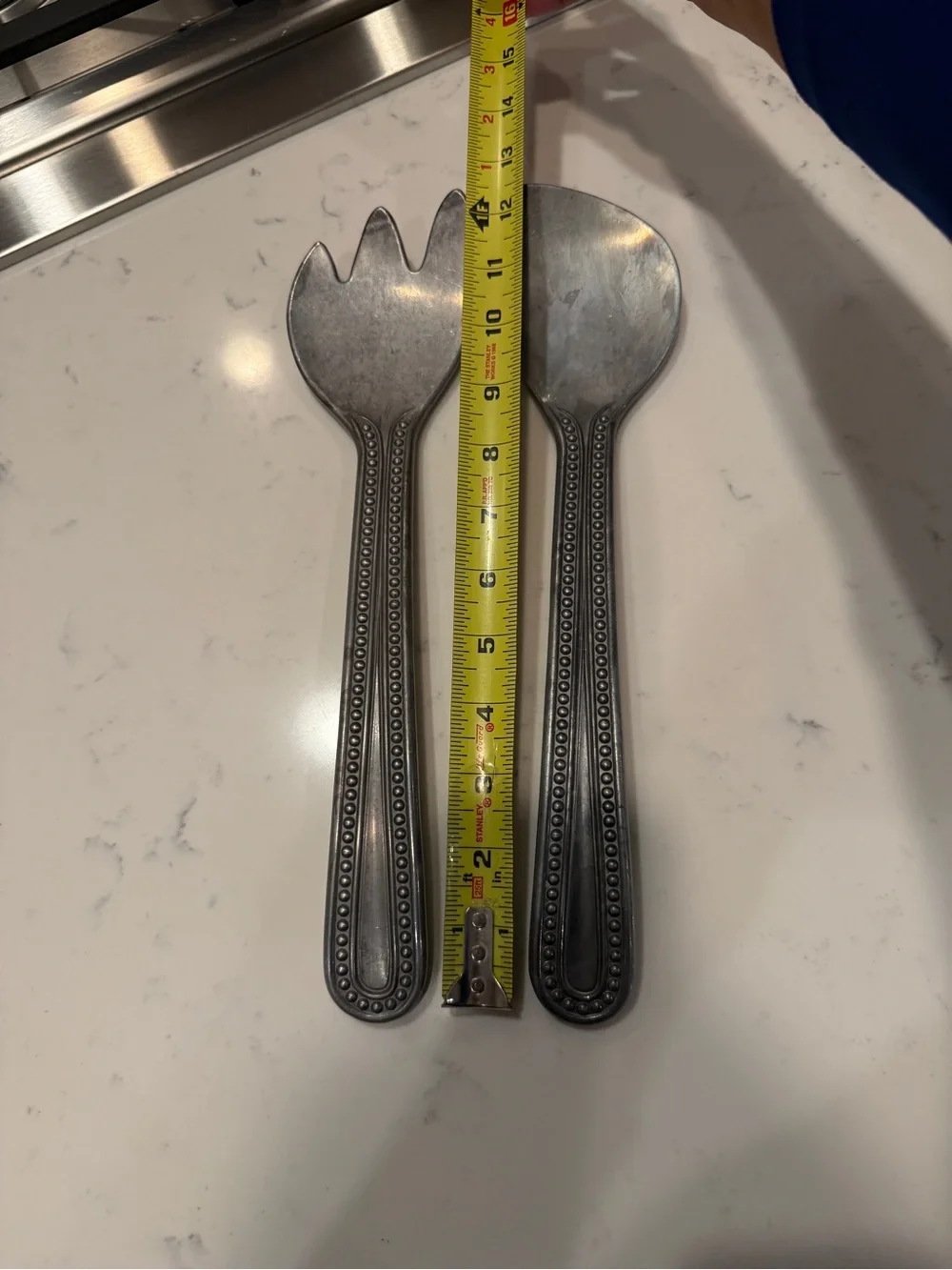 Vintage Wilton Armetale Salad Serving Set Beaded Handle 12” Fork Spoon